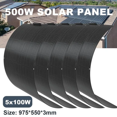 500W Flexibles Solarpanel 12V 5x100W Mono Solarmodul für Wohnwagen Boot Camping - Bild 1 von 4