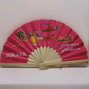 Philippines KALESA hand-painted bamboo & fabric 9" hand fan (Pink) - Picture 1 of 5