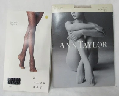 Ann Taylor Champagne Sheer & A New Day Black Polka Dot Sheer Tights Hose S NWT - Image 1 of 4
