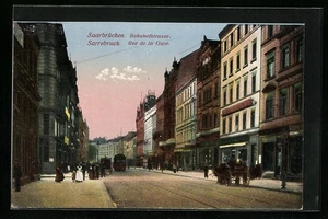 Ansichtskarte Saarbrücken, Bahnhofstrasse mit Strassenbahnen  - Picture 1 of 2