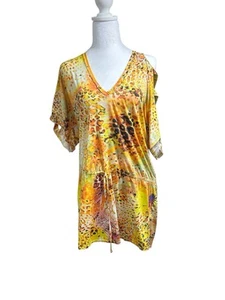 PilyQ Designer Beach Cover-Up Dress Animal Print Cutout Shoulders – Size L 29” - Picture 1 of 10