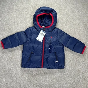 Ralph Lauren Polo Kinder Puffer Jacke Daunen Rot Logo Kapuze 12M Wintermantel Packbar - Bild 1 von 12