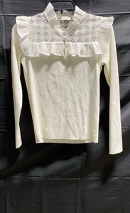 Sandro Women Ivory Floral Lace Ruffle Long Sleeve Blouse Shirt Sz 1 - Picture 1 of 9