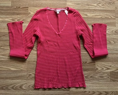 Camisa De Colección Y2K Victoria Secret Rosa Acanalada Encaje Rayado Cuello Profundo Nueva Con Etiquetas M Foto 1 de 4