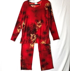 JOSTAR Womens 2 pc Pant Set Sz XL Travel Knit Long Sleeve Top Red Black VTG USA - Picture 1 of 18