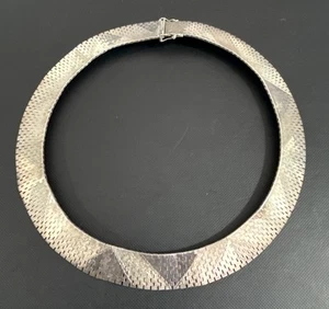 VINTAGE STERLING SILVER WOVEN NECK* DESIGNER SIGNED 2 TONE* 3/4 WIDE X 17”82.8g - Picture 1 of 9