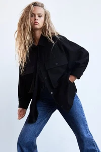 Zara XS UK 6 8 10 Women's Black Oversized Overshirt Jacket - Picture 1 of 8
