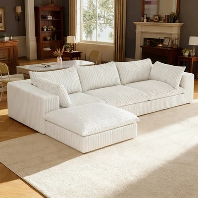118" Cloud Couch 3-Seater Sectional Modular couch with Ottoman for Living Room - Image 1 of 4