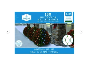 150-Count Multicolor LED Net Christmas Lights with Green Wire, 24 Sq. Ft. - Picture 1 of 1