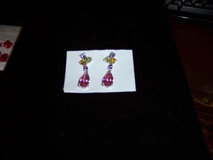 Ladies Sterling Silver Multi-Color CZ Earrings - Picture 1 of 4