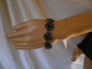 Pulsera redonda de aspecto antiguo con piedra negra 7-9 pulgadas - Imagen 1 de 4