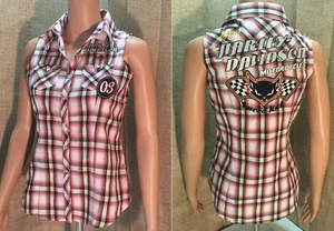 Camisa Harley Davidson Mujer XS Cuadros Sin Mangas Algodón Bordado SpeedKat 1903 - Imagen 1 de 10