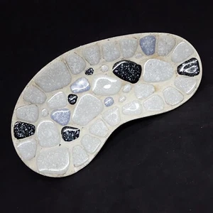 MCM Mosaik Stein Kiesel Fliese Niere Aluminium Schmuck Schale 7" Retro Amöbe LESEN! - Bild 1 von 6