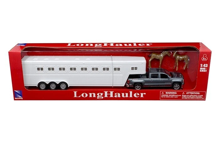 NEW RAY CHEVY SILVERADO with HORSE TRAILER 1/43 SILVER / WHITE SS-19513 - Image 1 of 1
