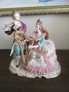 Vintage Frankenthal Dresden Lace Porcelain Figurine Pair Musicians - Picture 1 of 12