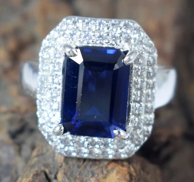 8.74 CT Naturale Zaffiro Blu Smeraldo Taglio Gemma Certificato Anniversario Ring - Immagine 1 di 4