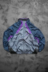 Vintage 80's Nike Track Jacket Embroidered Logo Grey Black Purple Blue L - Bild 1 von 9