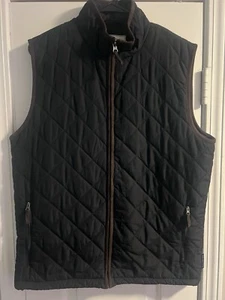 Field & Stream Quilted Vest Mens Size S Full Zip 2 Pockets Black Brown Trim - Picture 1 of 3