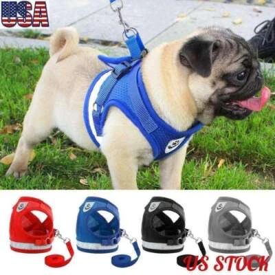 Dog Harness Chihuahua Pug Pet Control Mesh Walk Collar Vest Harnes and Leash Set - Image 1 of 4