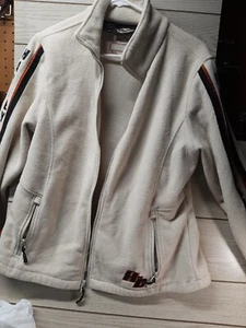 Harley Davidson Women's Biker Jacket Ivory White Striped Sz Large HD - Picture 1 of 7