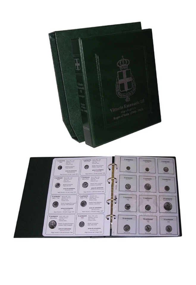 ALBUM RACCOGLITORE COMPLETO CUSTODIA MONETE VITTORIO EMANUELE III - TIPOLOGICO