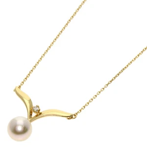 MIKIMOTO Necklace Pearl Pearl 1P Diamond K18 Yellow Gold - Picture 1 of 4
