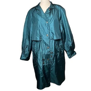 Alexis Reed Women’s Teal Button Front Removable Lining Trench Coat Size 12P - Picture 1 of 11