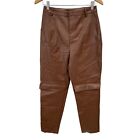 Missguided Faux Leather Cargo Cigarette Pants Womens US 8 Red Brown High Waisted