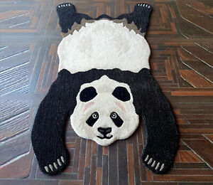 Hand Tufted Panda Rug 3x5 ft Creative Pattern Carpet Black For Kids Room Rug