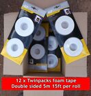 12 twinpack (24 rolls) 5m x15mm DOUBLE SIDED foam tape adhesive padded wholesale