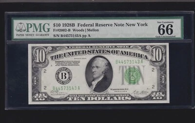 US 1928B $10 FRN New York DGS FR 2002-B PMG 66 EPQ GEM CU (143) - Image 1 of 2