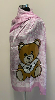 NUEVO CON ETIQUETAS MOSCHINO Juguete 100% Seda Lujo Rosa/Multicolor Bufanda Foto 1 de 4