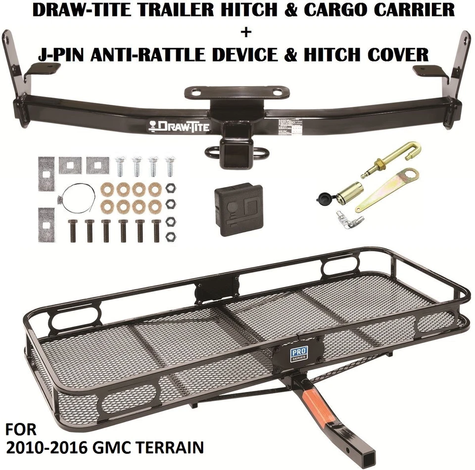 2010-2016 GMC TERRAIN TRAILER HITCH + CARGO BASKET CARRIER + SILENT PIN LOCK TOW - Image 1 of 1