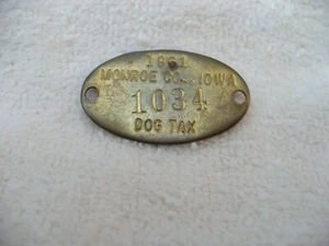 AAM- VINTAGE 1961 MONROE CO IOWA #1084 DOG TAX TAG #926 - Picture 1 of 9