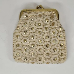 Vintage Original Beaded change Purse Flowers Floral Spiral - Picture 1 of 5