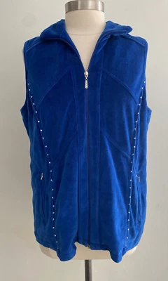 Quacker Factory Blue Velour Sequin Accent Vest size Large - Image 1 of 4