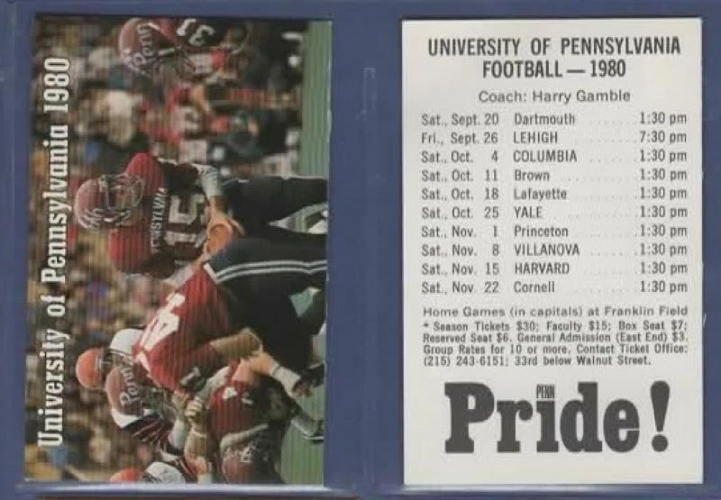 NCAA FOOTBALL 1980 PENNSYLVANIA pocket schedule  - Image 1 of 1