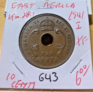 1941 East Africa Shilling KM# 28.1, XF++ condition. Coin #643 - Picture 1 of 2