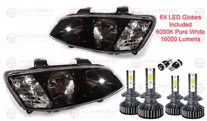 Black Headlights Pair + Full LED Globes For Holden Commodore VE Series 2 SS SV6 - Picture 1 of 8