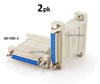 2-PACK DB25 Null Modem Female/Female Data Transfer Adapter/Gender Changer - Image 1 of 2