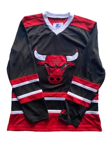 Chicago Bulls Starter jersey small red/black/white long sleeve hockey style - Picture 1 of 7