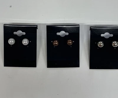 Lote 3 Pendientes 8mm Cuentas Perla Óxido Oro Poste Mujer Boda Moda NUEVO Foto 1 de 4