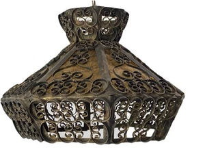 Vtg Mid Century Wrought Iron Pendant Light Hanging Lamp Gothic Spanish 20” X 14” - Picture 1 of 17