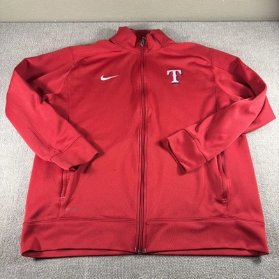 Texas Rangers Jacket Mens Red MLB Baseball Nike Dri Fit Full Zip Track Warm Up - Image 1 of 4