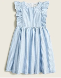 J. Crew Crewcuts Girl Flutter Sleeve Dress In Seersucker Size 7 - Picture 1 of 7