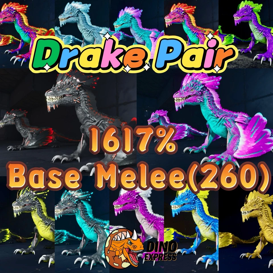Par Drake Top 1617% cuerpo a cuerpo, 90 colores ARK🦕 supervivencia ascendida ASA PVE PC/XBOX/PS Foto 1 de 1