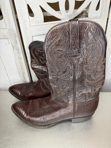 Lucchese Men’s Exotic Cowboy Boots Size 11.5 E Wide Teju Lizard and Goat Brown - Picture 1 of 7