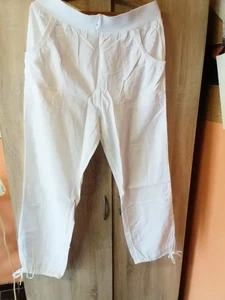 Weiße Damen Leinen Hose mit Gummizug und 2 Taschen Gr. 40/42 - Zalando - Bild 1 von 3