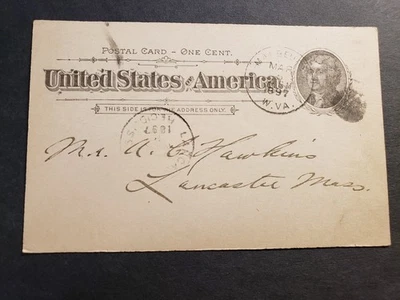 1897 MAYBEURY, WV Postal Card POULTRY Note to Lancaster, Mass - Image 1 of 2