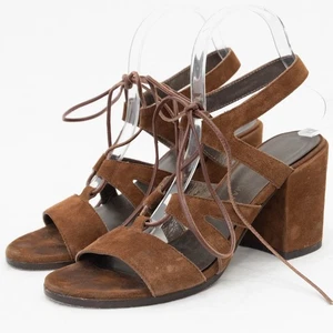 Stuart Weitzman Walnut Suede Tie Girl Bingo Sandals Heels Size 7.5 - Picture 1 of 13